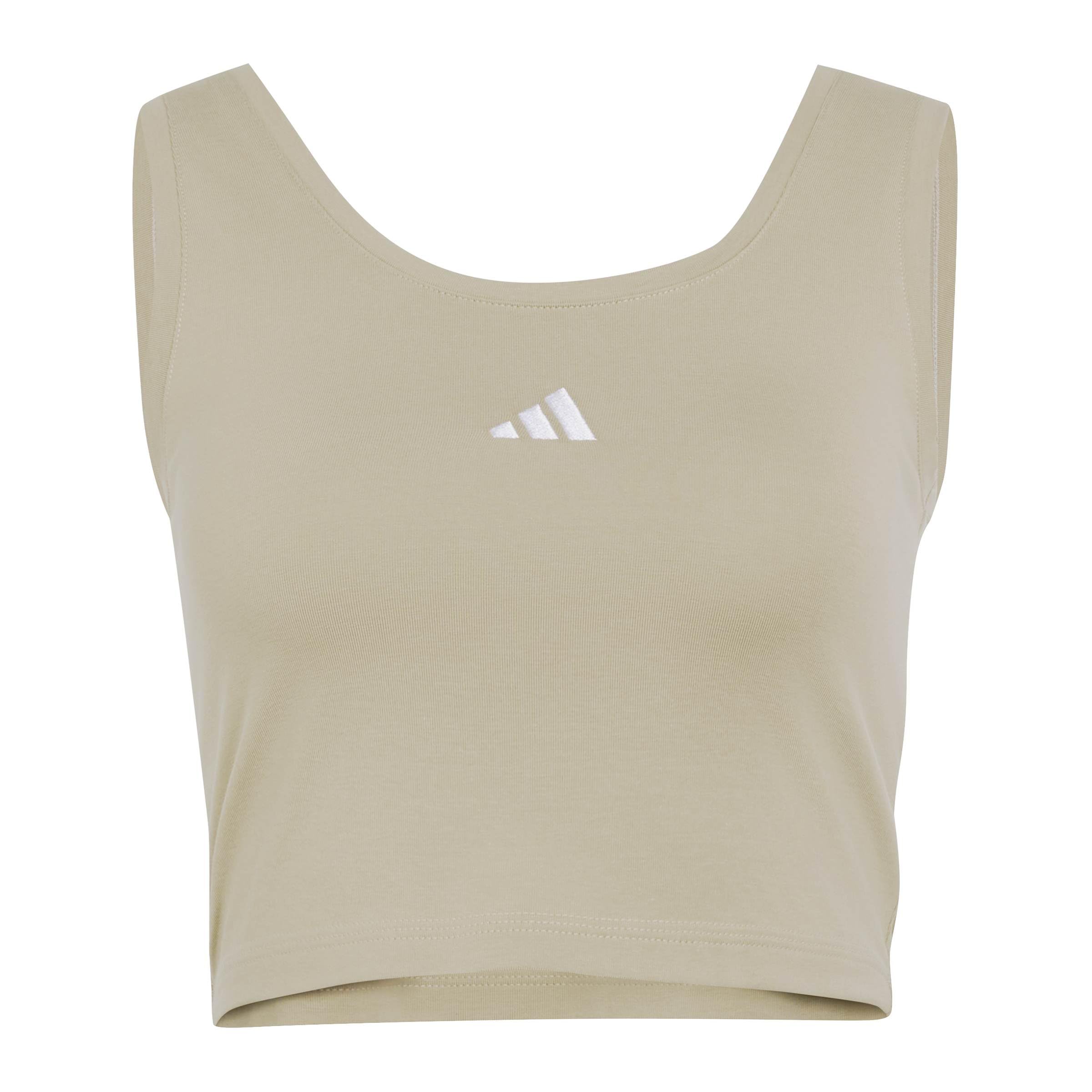 adidas Women's Essentials Small Logo Cotton Lifestyle Tank, Wonder Cargo/White, L