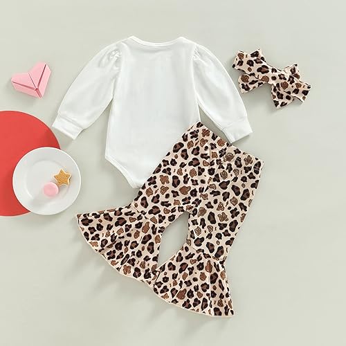 Miniatura 10 de Conjunto de ropa de 3 piezas para bebé recién nacido, con manga abombada, estampado de corazón, pantalones de campana, diadema