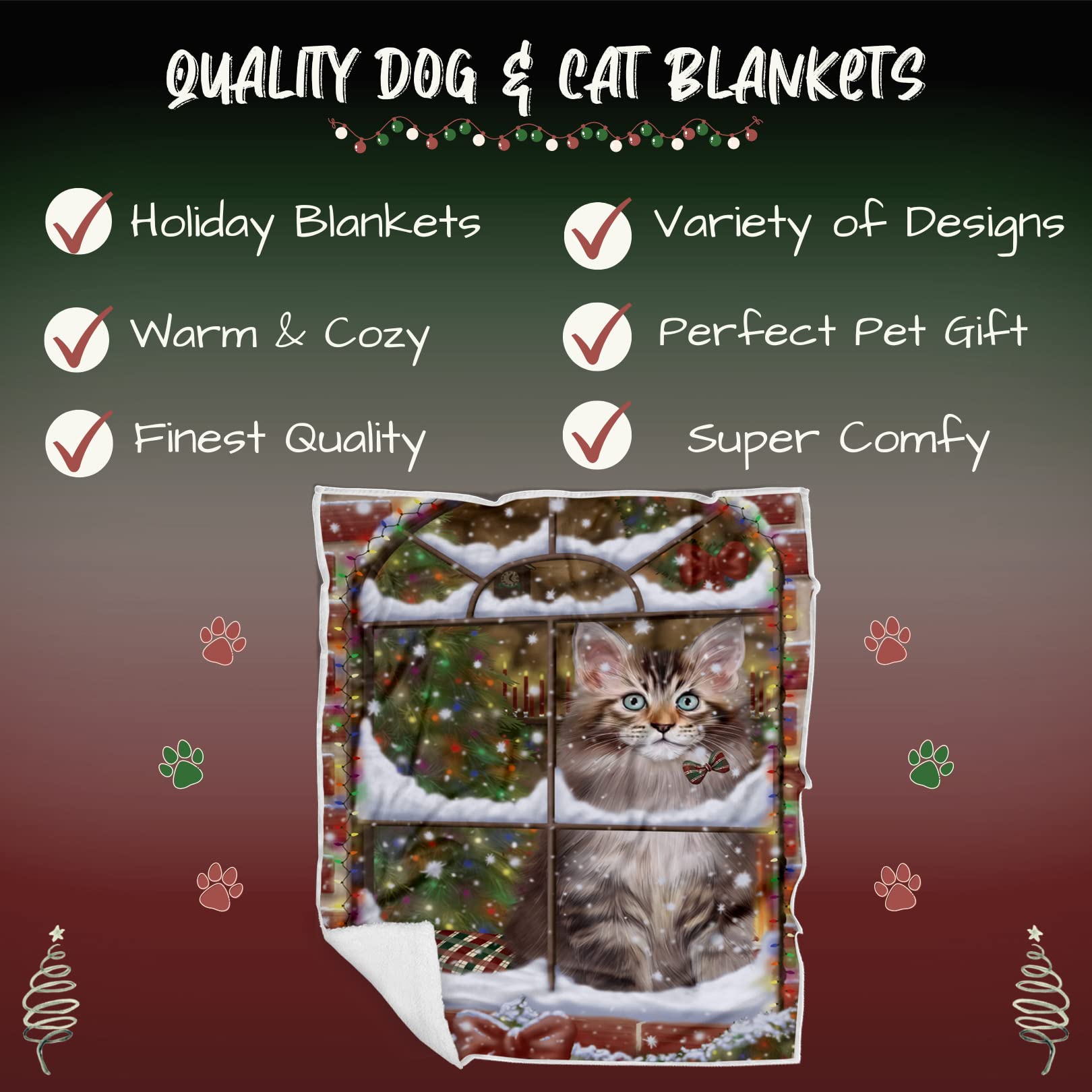 Doggie of the Day Maine Coon Cat Blanket - Please Come Home for Christmas - Super Soft & Warm Pet Theme for Sofa or Bed, Warm Fleece, Sherpa or Woven Material BLNKT157330 (60x80 Fleece)