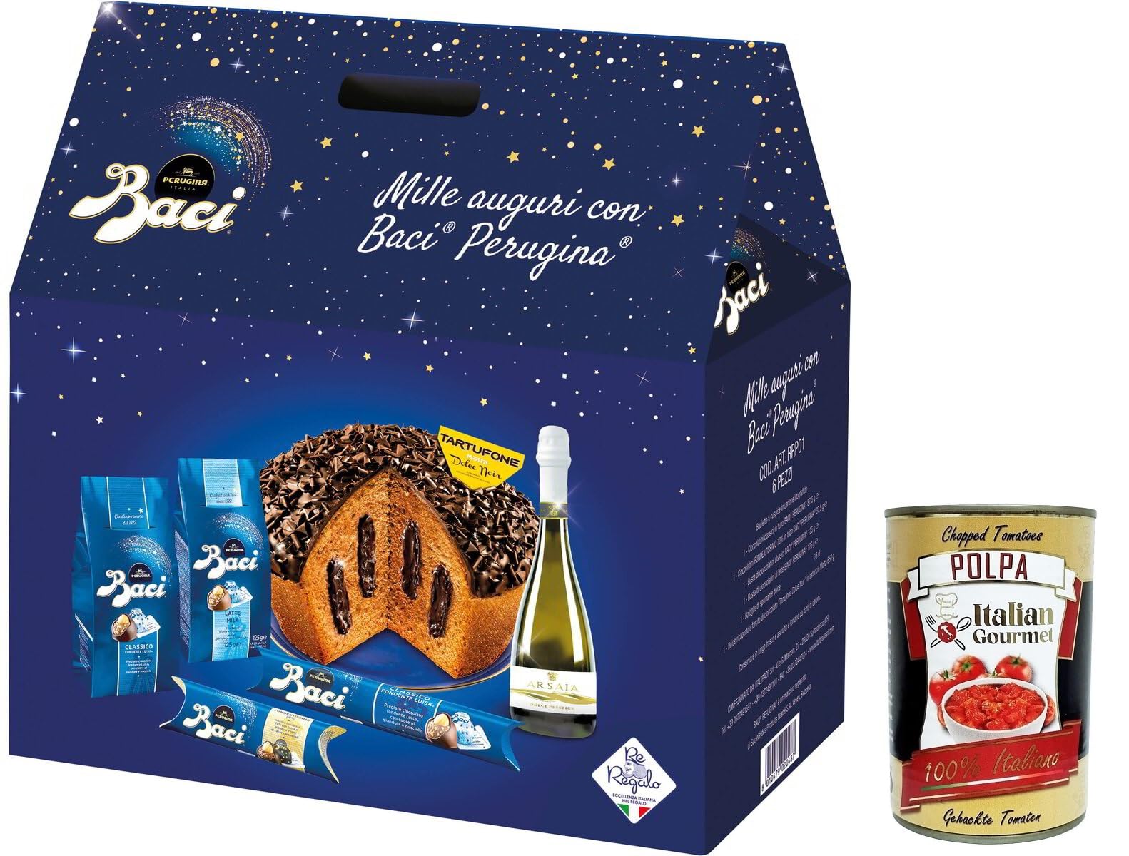 La Strenna Baci Perugina „Mille Auguri“ – Geschenkbox mit Pralinen, Spumante & Schokoladenkuchen – Italienisches – Premium Geschenkset+ Italian Gourmet polpa 400gr
