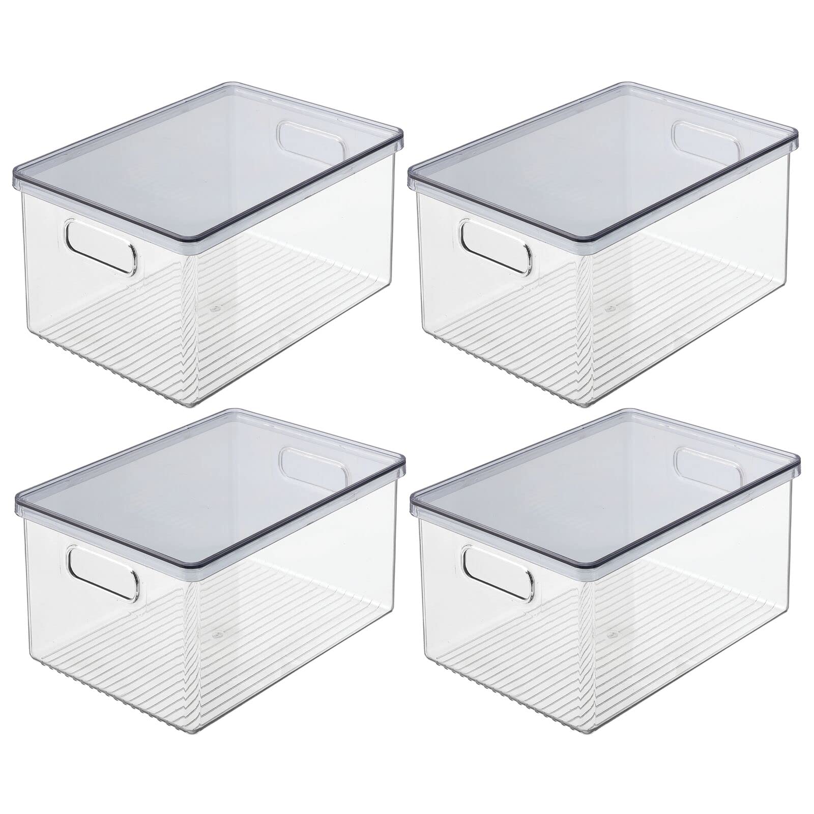 mDesign 4er-Set Kühlschrankbox – Kühlschrank Vorratsdose mit Griffen und abnehmbarem Deckel – lebensmittelechte Aufbewahrungsbox aus Kunststoff für Küche und Speisekammer – durchsichtig/grau