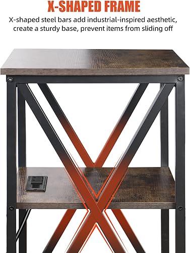 Miniatura 5 de TooCust Mesa auxiliar de 3 niveles con estación de carga, 16 pulgadas de ancho x 12 pulgadas de profundidad x 28 pulgadas de alto, mesita de noche