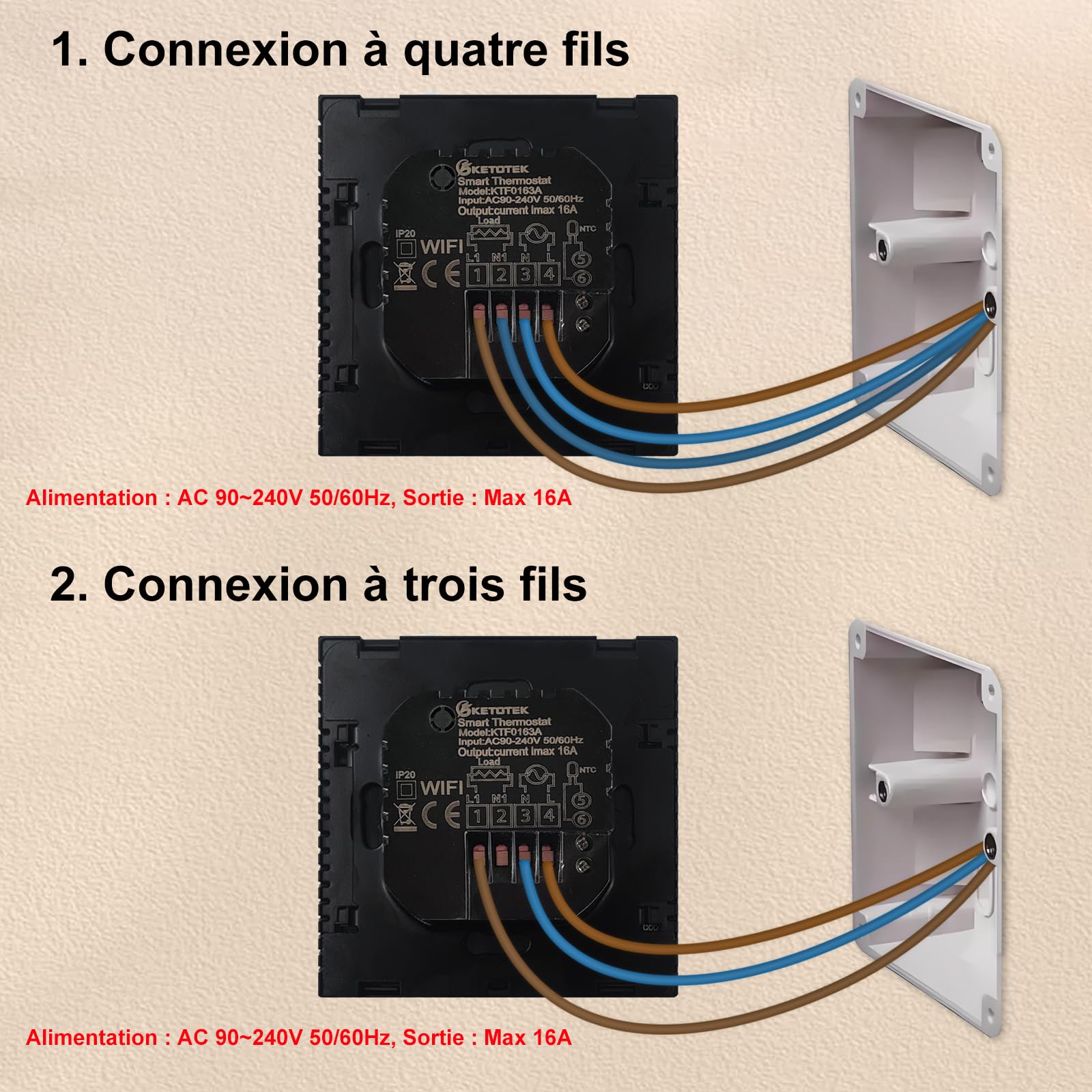 KETOTEK Thermostat Intelligent WiFi pour Chauffage au Sol électrique avec sonde Compatible avec Alexa, Thermostat Connecté Programmable Plancher Chauffant Electrique 16A Noir