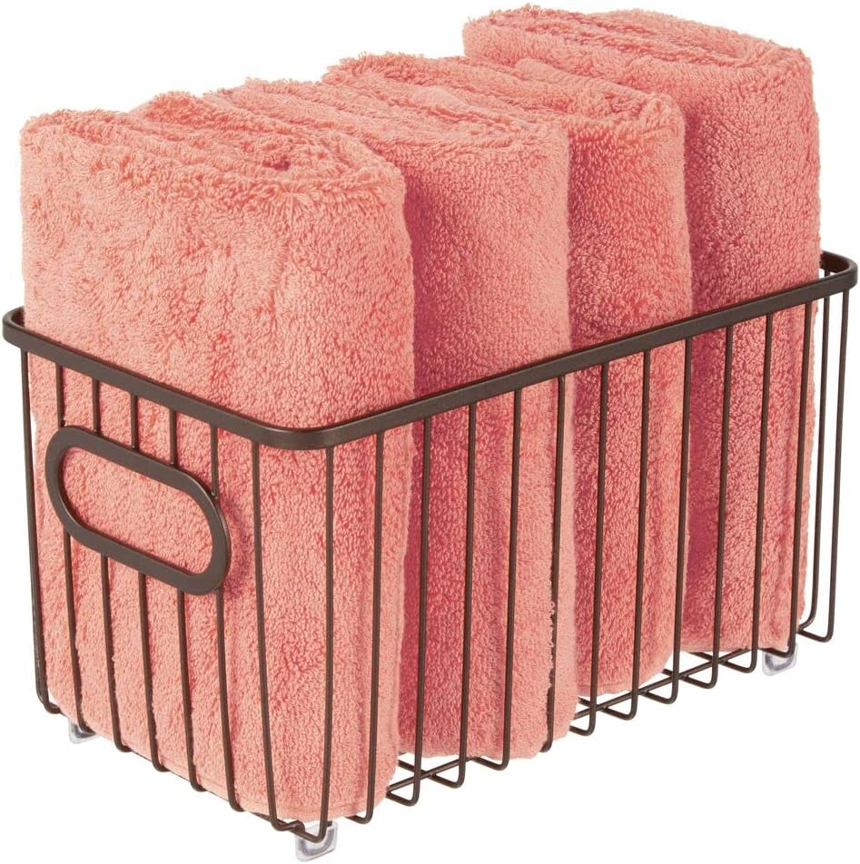 mDesign Metal Bathroom Storage Organizer Basket Bin - Modern Wire Grid Design - for Organization in Cabinets, Shelves, Closets, Vanity Countertops, Bedrooms, Under Sinks - Bronze
