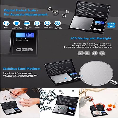Miniatura 7 de Báscula digital portátil de 7.05 oz x 0.00 oz de precisión, báscula electrónica de pesaje para joyería, mini báscula digital de gramos, báscula de