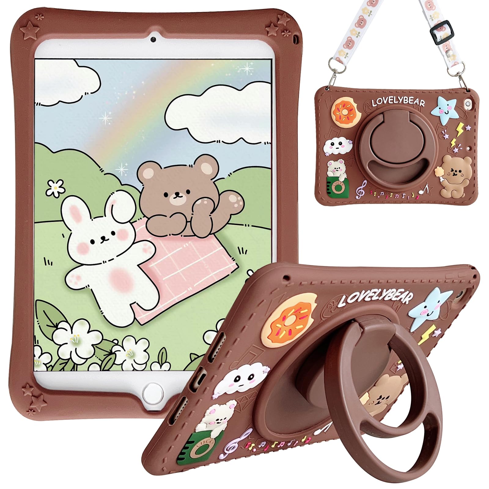 Dteck for iPad 10th Generation Case with Screen Protector, DIY Cute Cartoon Toys for Kids Child Proof Shockproof Protective Kids Case with Handle