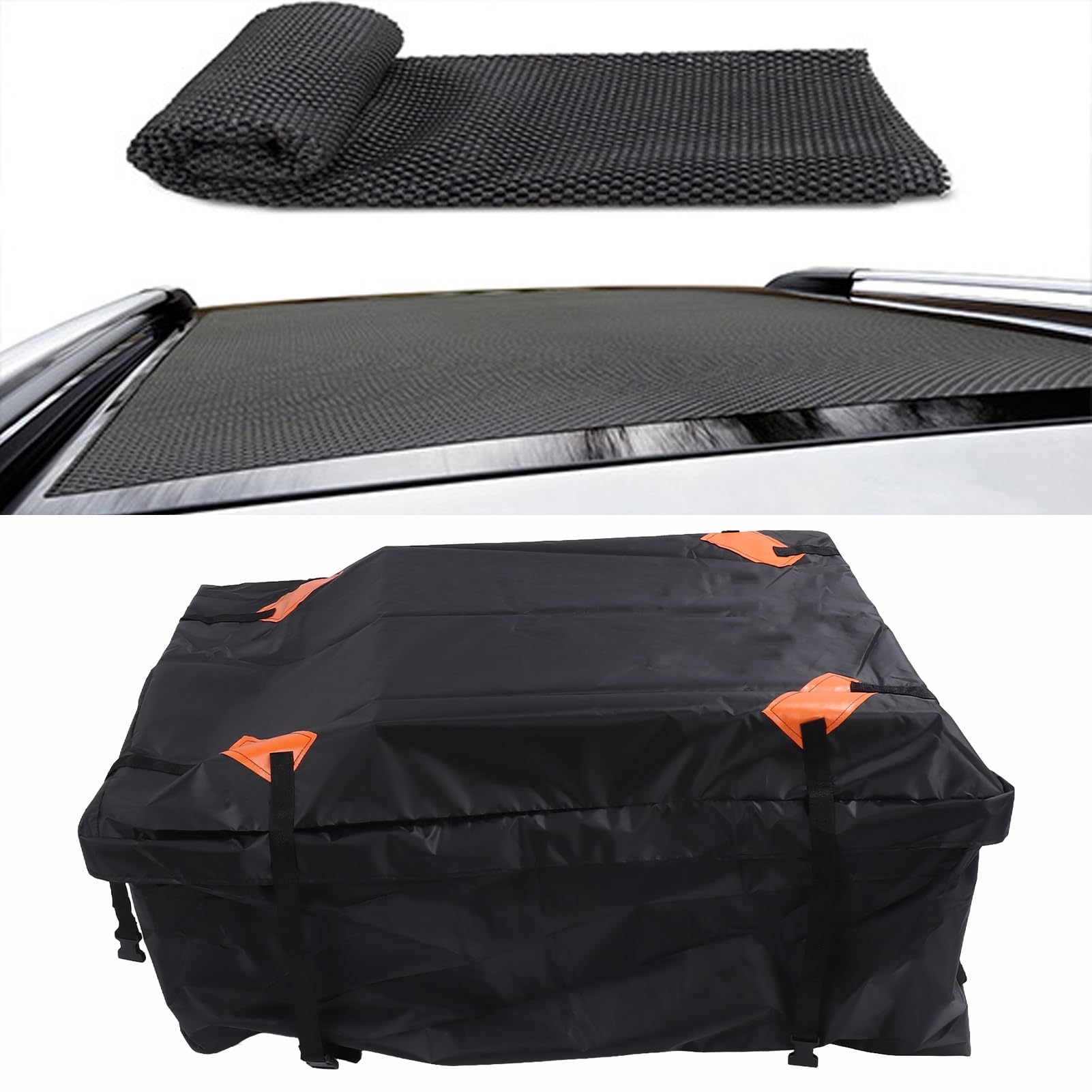 425L Car Roof Bag, Oxford Cloth Rooftop Carrier with Anti Slip Mat, Universal Fit for Sedans, SUVs, Small Trucks, Sturdy Weather (600D)