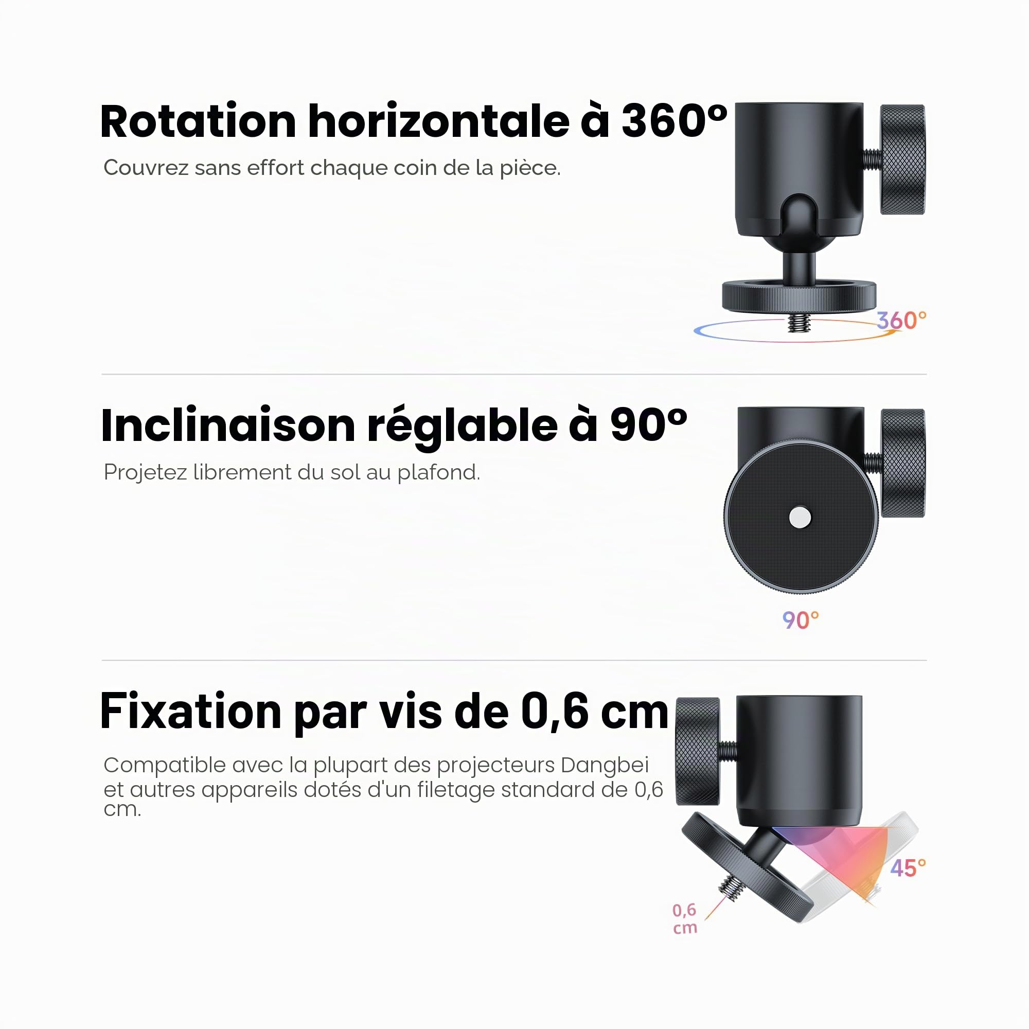 Dangbei Support Plafond pour Projecteur, Hauteur réglable de 3,9 à 15,7 Pouces, Support de projecteur, vis 1/4", Compatible avec DBX3 Pro, DBOX02, MP1 Max, Atom, N3 Max (Non Compatible DBOX02 Pro)