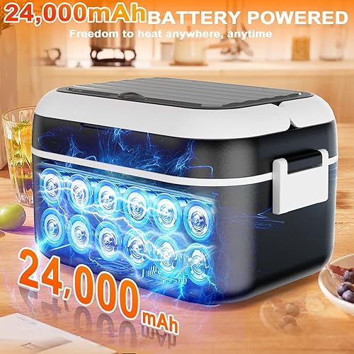 Miniatura 3 de Fiambrera eléctrica inalámbrica para adultos, lonchera recargable de 24000 mAh, alimentada con pilas con calefacción automática, calentador de