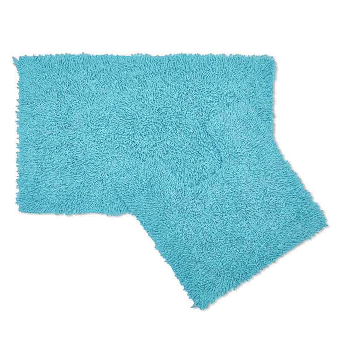 Pinkfairy® Super Soft 2 Piece Zero Twist Bath Mat Pedestal Set Non Slip, Extra Absorbent 100% Polyester Bathroom Toilet Rug, Regular (50x80CM | 50x40 CM, Turquoise)
