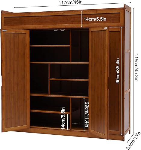 Miniatura 2 de Armario de almacenamiento de zapatos de 7 niveles con puertas y compartimento alto para botas y zapatos, organizador de almacenamiento de zapatos de