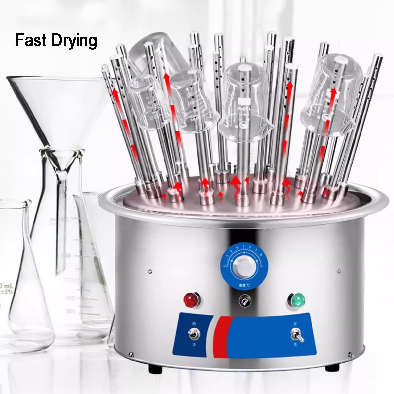 Essiccatore per vetreria da laboratorio con rack di asciugatura a flusso d'aria, 30 tubi, temperatura regolabile 40-120 ℃, calore rapido in 8-10 minuti per provette e becher