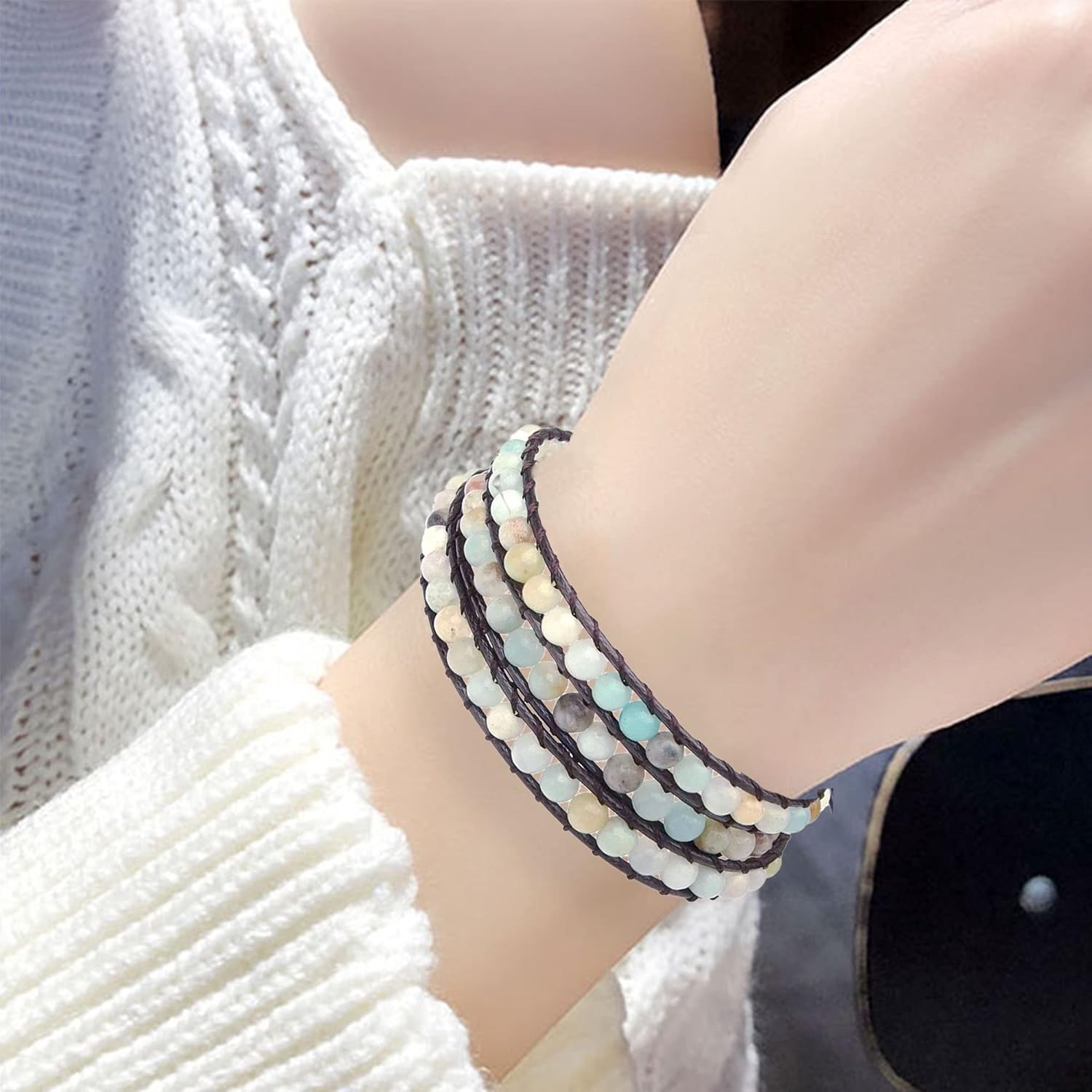 Genuine Stone Wrap Bracelets for Women Natural Crystal Beaded Wrap Bracelet 2/3/5 Adjustable Bohemian Bracelets Jewelry Gifts for Women Mom - Image 4