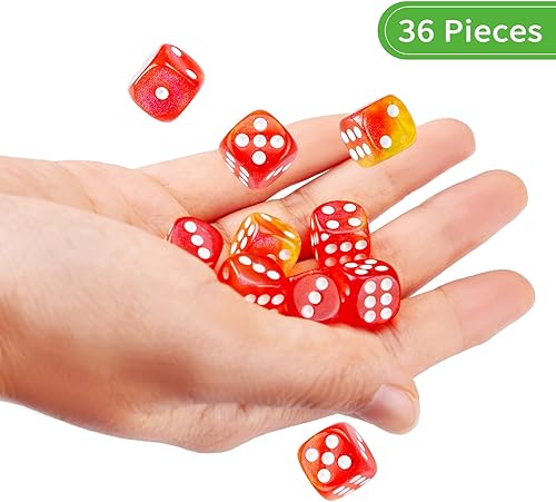 Miniatura 15 de Juego de 36 dados mini de 0.472 in, 6 caras, juego de dados con patrón de perlas, 6 dados estándar para Yahtzee, Bunco o enseñanza de matemáticas
