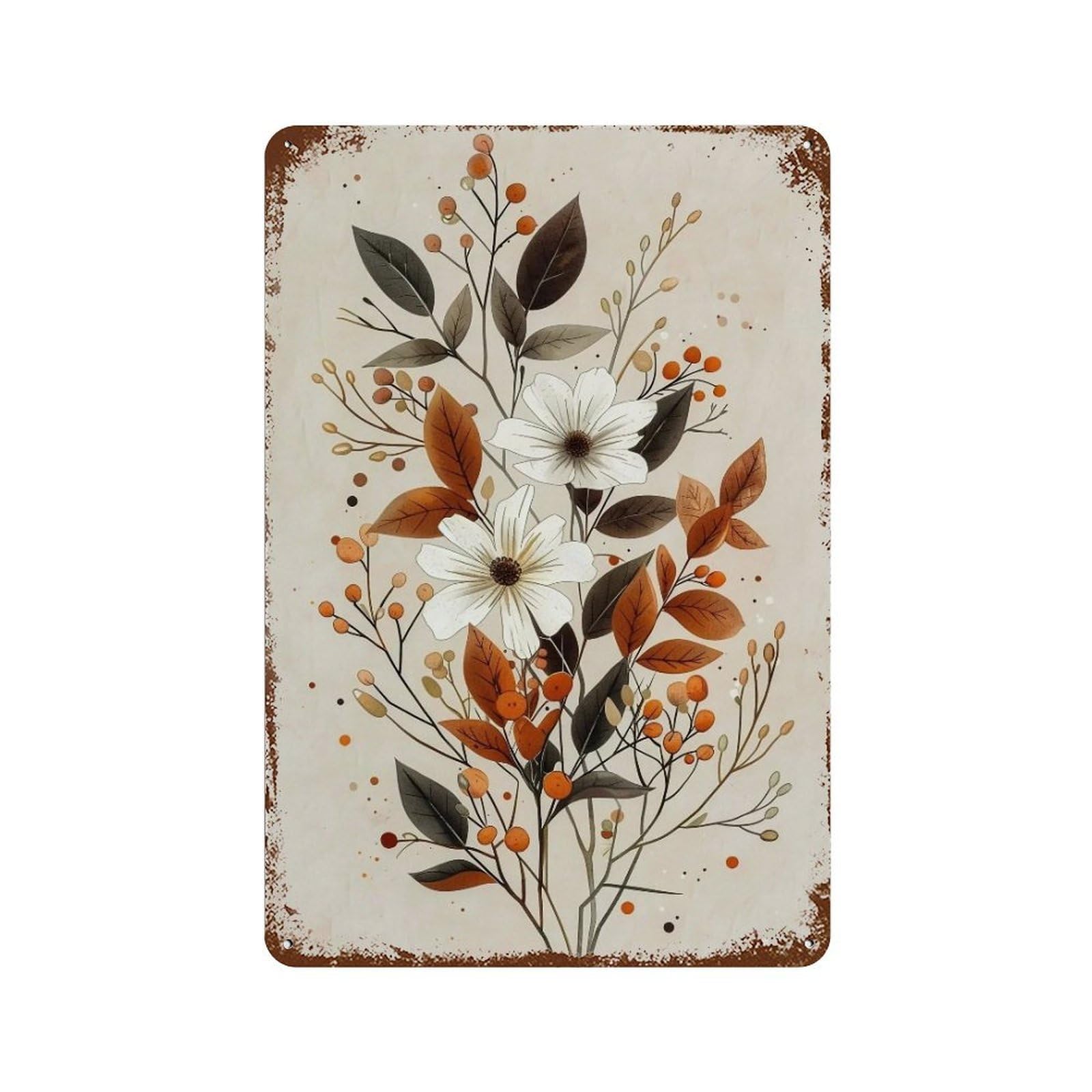 WUJHGRSG Earthy Tone Vertical Layered Floral Sprig 01 Wall Art Retro Iron Vintage Metal Tin Sign Poster Modern Decor for Home Cofffee Club Bar Shop Style 30x20cm