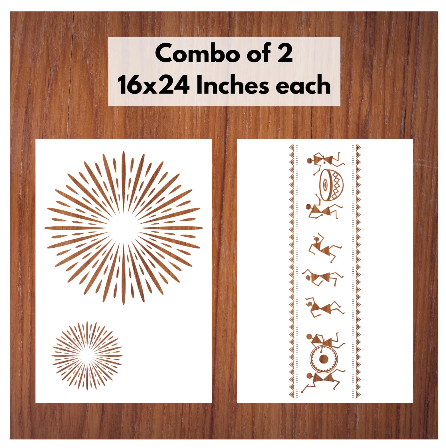 StenCart Combo of 2 Firework and Warli Art Tribal Stencils for Wall Painting DIY Reusable Wall Stencil Design for Wall Decoration (16x24 inch) -Pack of 2 (B0D9WKNW7K) Amazon Price History, Amazon Price Tracker