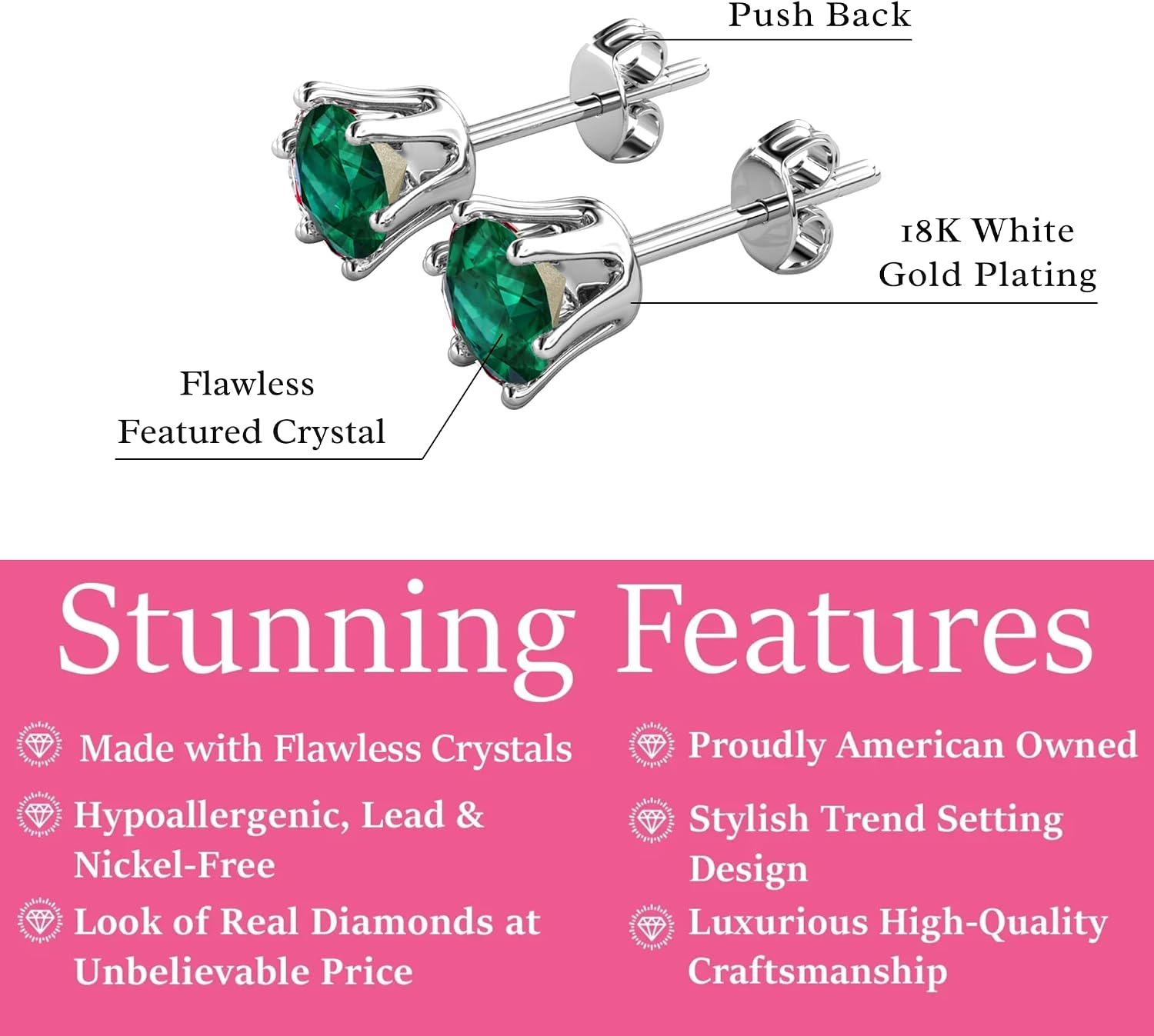 Cate & Chloe 18k White Gold-Plated Birthstone Stud Earrings with Solitaire 1ct Simulated Diamond Crystals, Ruby Birthstone Earrings for Women, Gift for Her on Christmas, Anniversary, Birthday