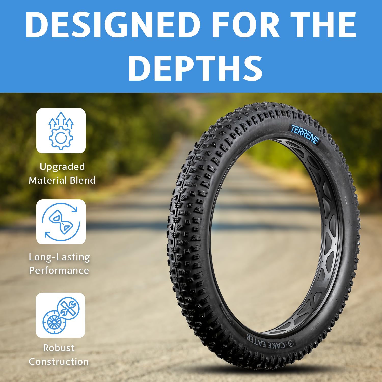 Fat Bike Tire for Bike and Bicycle by Terrene - Cake Eater Light Studded 27.5X4.0 Inch Bike Tires for Snow, Ice Traction - Bike Accessories for Fat Tire Bike - Bicycle Accessories for Adult Bikes