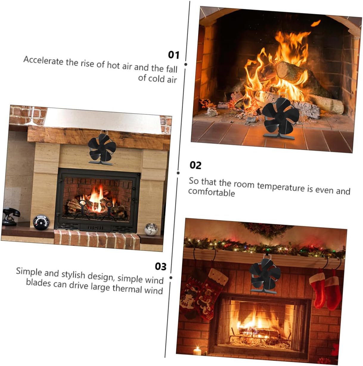 Veemoon Mini 5-blade Silent Heat Powered Stove Fan Aluminum Fireplace Fan for Warm Air Circulation for Indoor Wood Stove and Fireplace Use