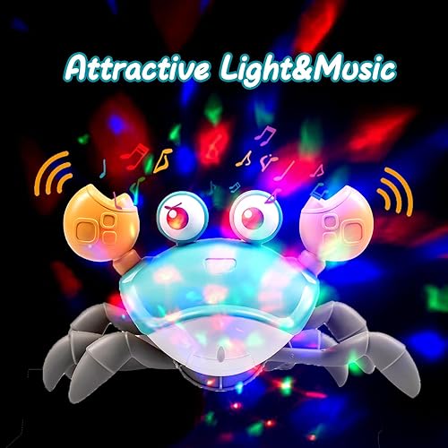 Miniatura 6 de Juguete para perro de cangrejo que se arrastra, juguete para perros y gatos con música y luces, juguetes interactivos divertidos para evitar