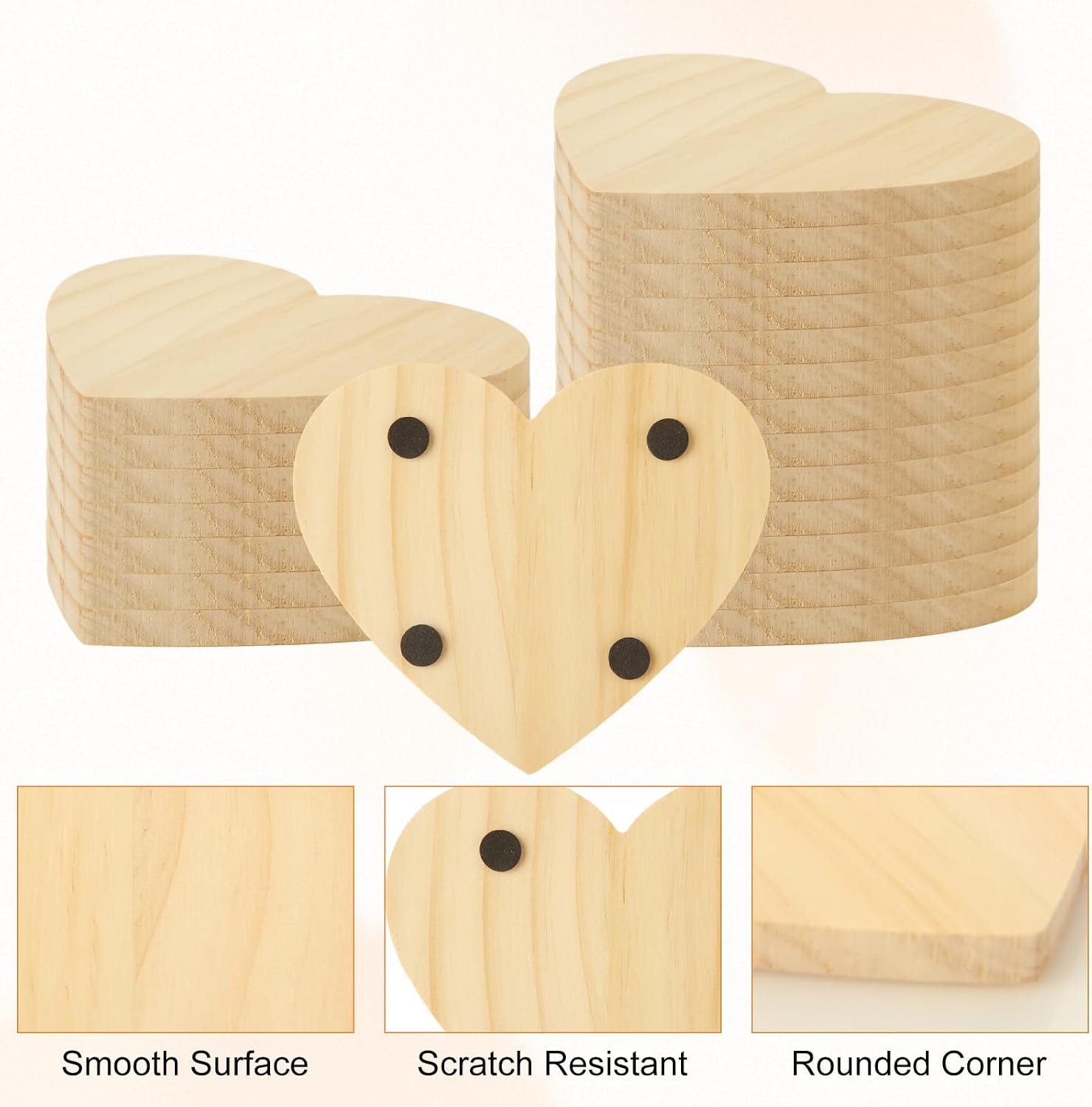 DAJAVE 50 Pack Unfinished Wood Coasters 4 Inch Heart Shape Wooden Coasters for Crafts with Non-Slip Silicon Dots, Wood Coasters Bulk for DIY Stained Painting Wood Engraving Home Decoration
