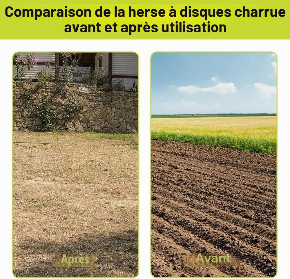 Herse à disque de largeur avec support de récepteur universel, charrue à disque de coupe avec hauteur réglable, tire derrière la motoculteur, herse à charrue pour VTT, UTV, N