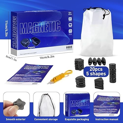 Miniatura 5 de Totseop Nuevo juego de ajedrez magnético con piedras, juego magnético con cuerda, juego de ajedrez magnético de estrategia, juego familiar, juego de