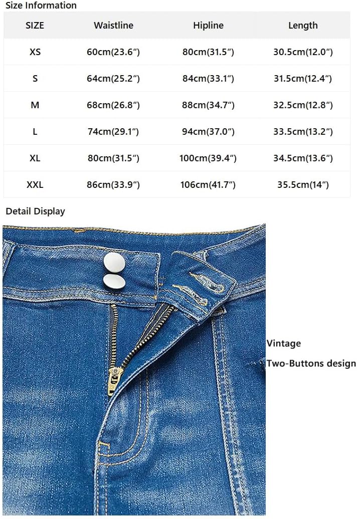 Women High Waist Slim Fit Jean Shorts Casual Streetwear Summer Denim Shorts with 2-Button Closure & Distressed Hem - Image 7