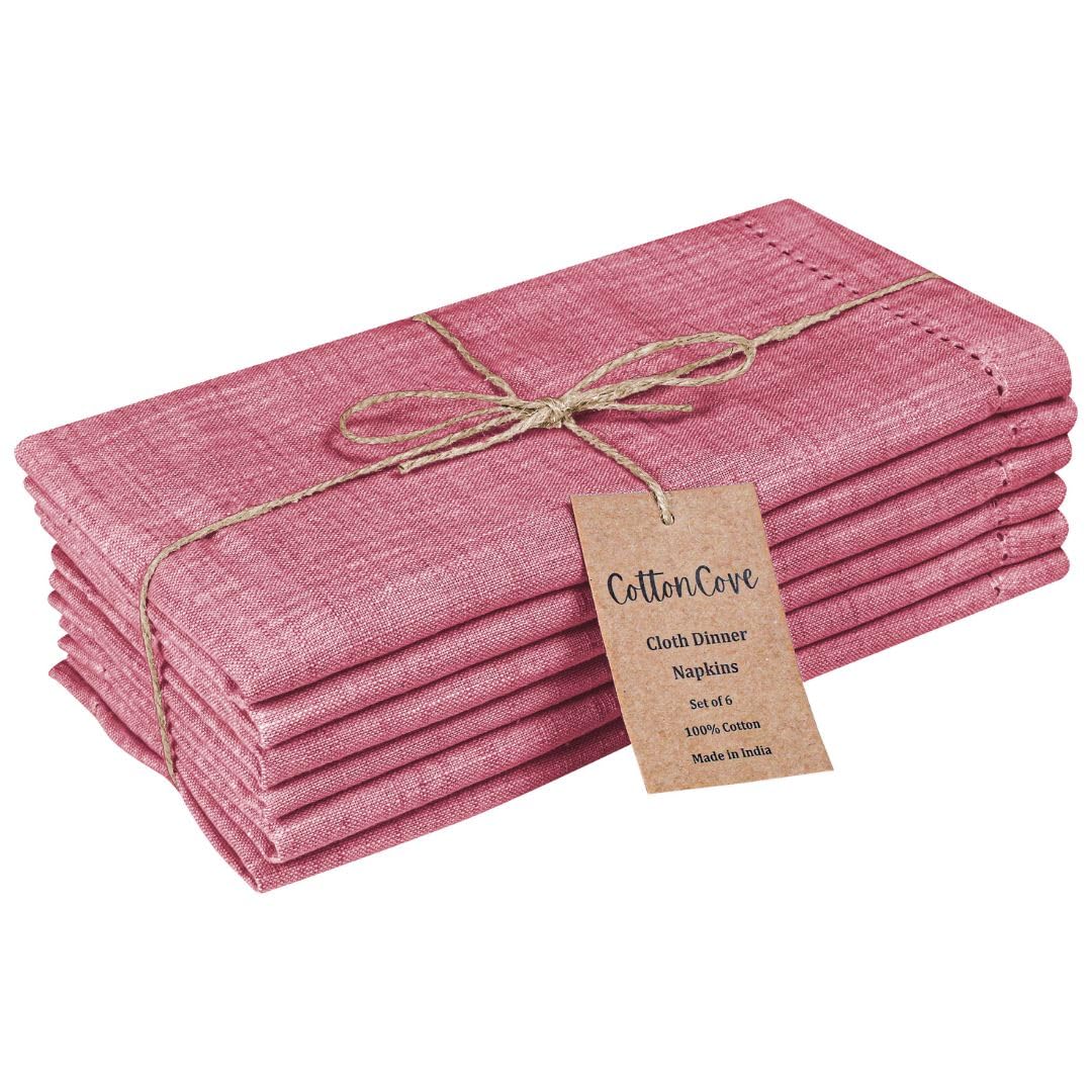 CottonCove Cloth Dinner Napkins 100% Cotton Set of 6 - Soft Durable Washable - Ideal for Farmhouse Parties Wedding Christmas Easter - Perfect Everyday Use Table Cloth Napkins 46x46 cm Dusty Pink