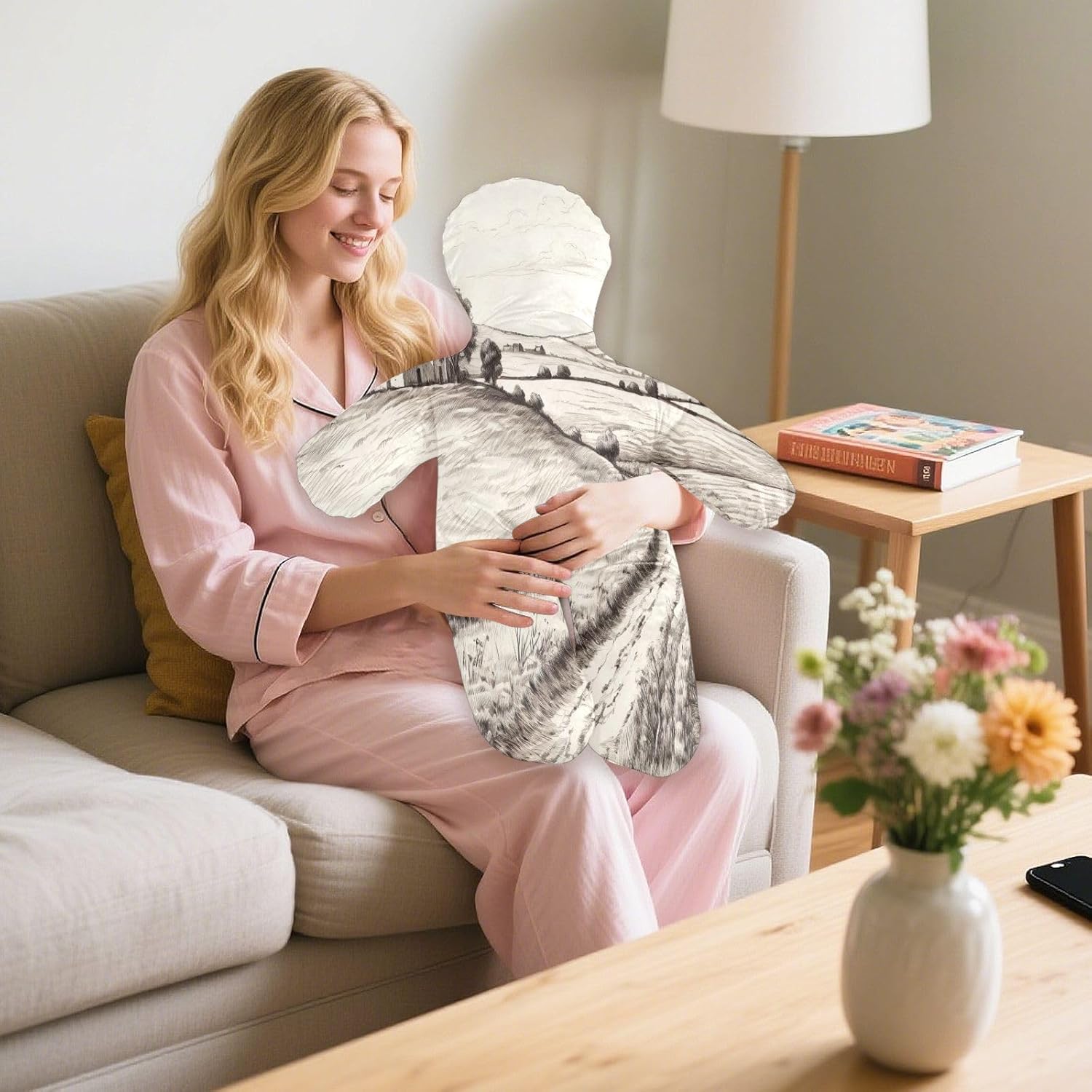 Tuscan Countryside Human-Shaped Pillow Soft Body Pillows Washable Velvet Pillows for Anxiety Relief Sleeping Cuddling & Support
