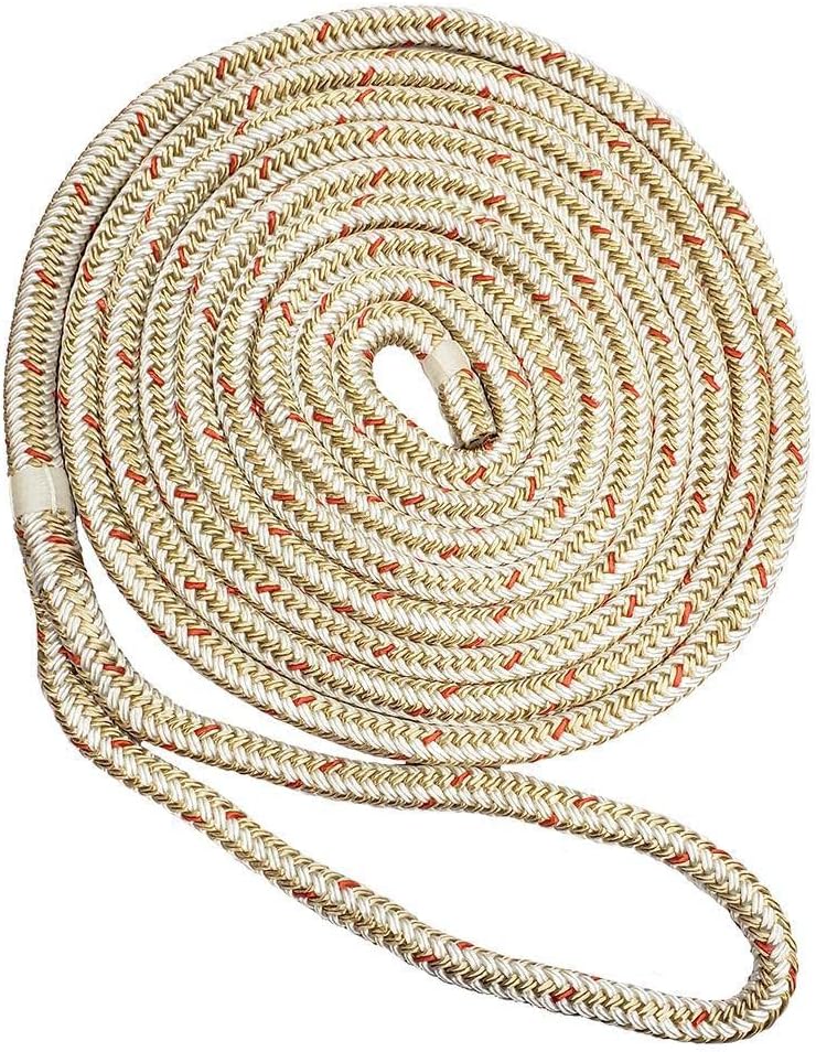 New England Ropes 1/2 x 25' Nylon Double Braid Dock Line - White/Gold w/Tracer