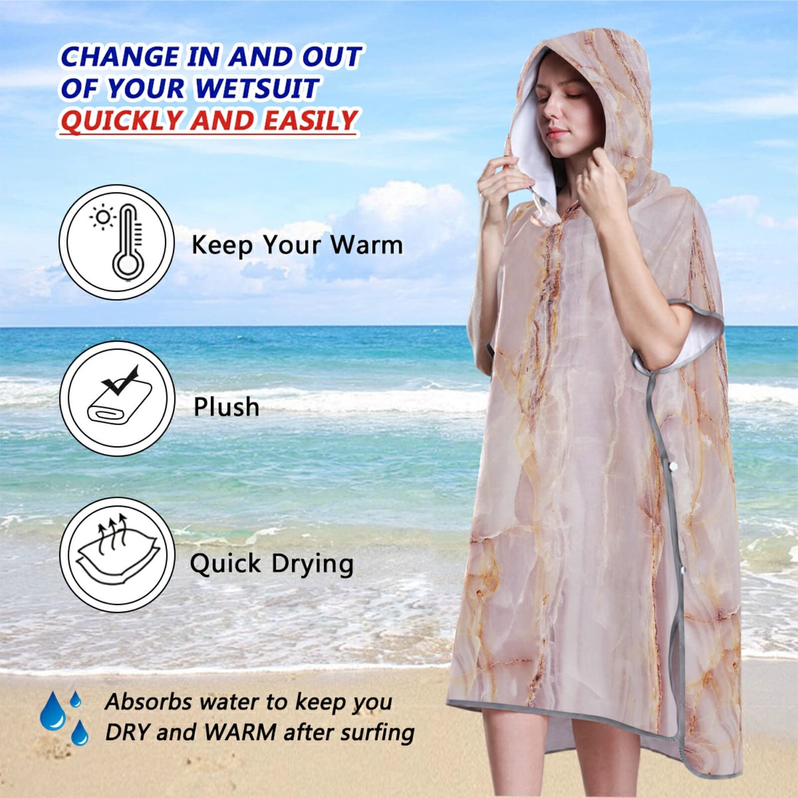 Poncho de surf pour adulte avec capuche et poche, séchage rapide, en microfibre, pour bain, plage, extérieur