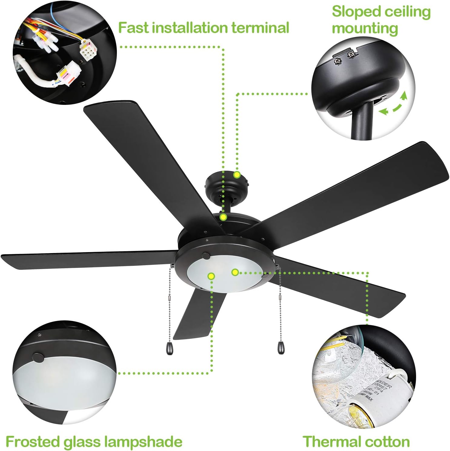Up To 50% OFF Hykolity 52 Inch Modern Style Indoor Ceiling Fan with Light Kit, Reversible Blades and Motor, ETL for Living room, Bedroom, Basement, Kitchen, Pull Chain, Matte Black 🛒 Crazy Deals Hykolity 52 Inch Modern Style Indoor Ceiling Fan with Light Kit, Reversible Blades and Motor, ETL for Living room, Bedroom, Basement, Kitchen, Pull Chain, Matte Black
