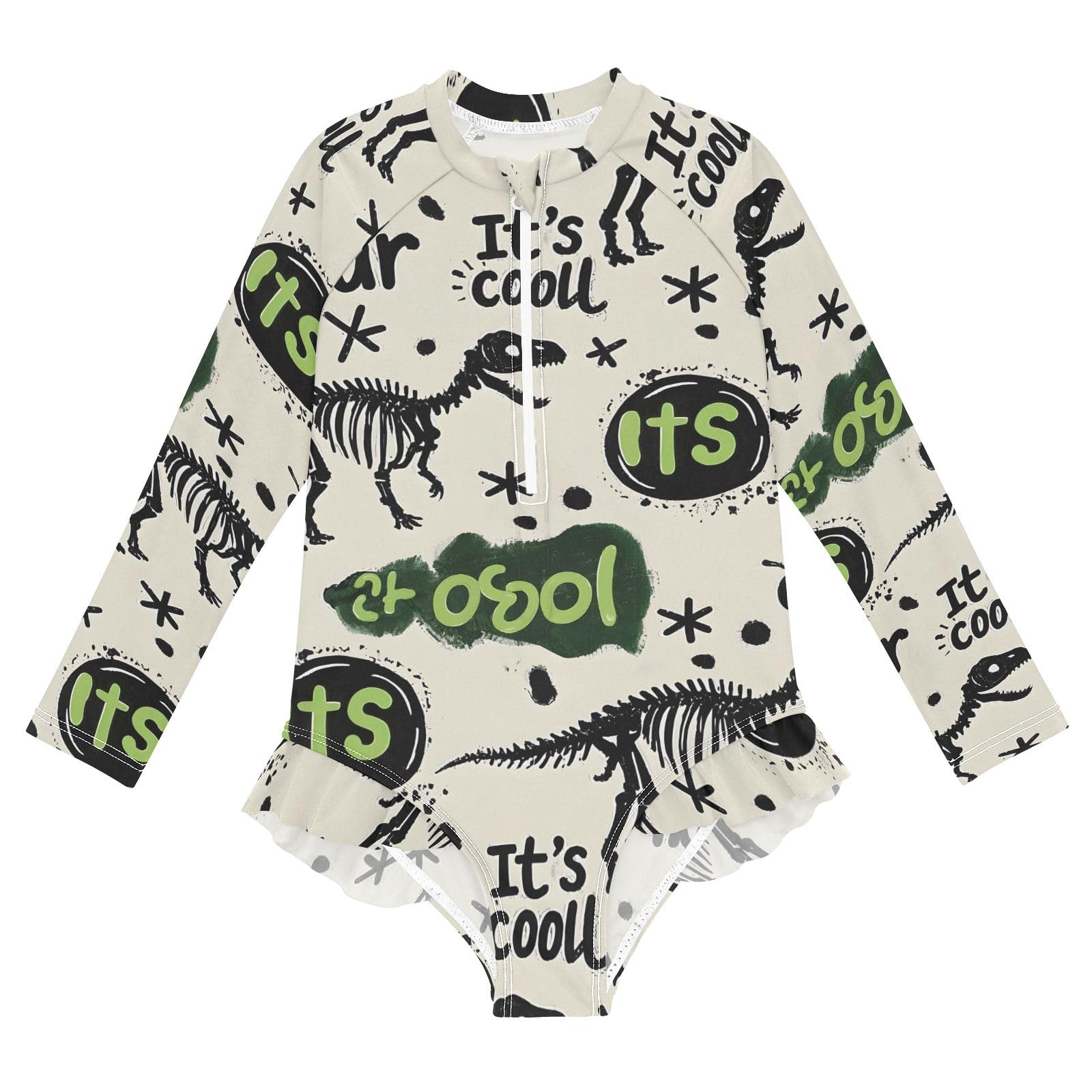 ALAZA Toddler Swimsuit Girl Bathing Suit Swimwear Rash Guard Dinosaur Graffiti Long Sleeve 3T