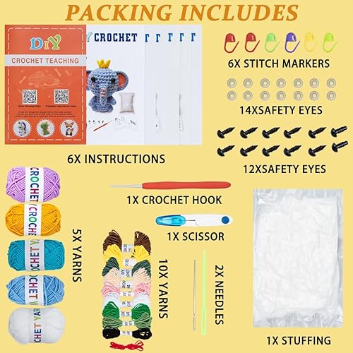 Miniatura 5 de Kit de 6 piezas de ganchillo para principiantes, kit de punto para niños con videos paso a paso, hilo, gancho de ganchillo, kit de tejido para
