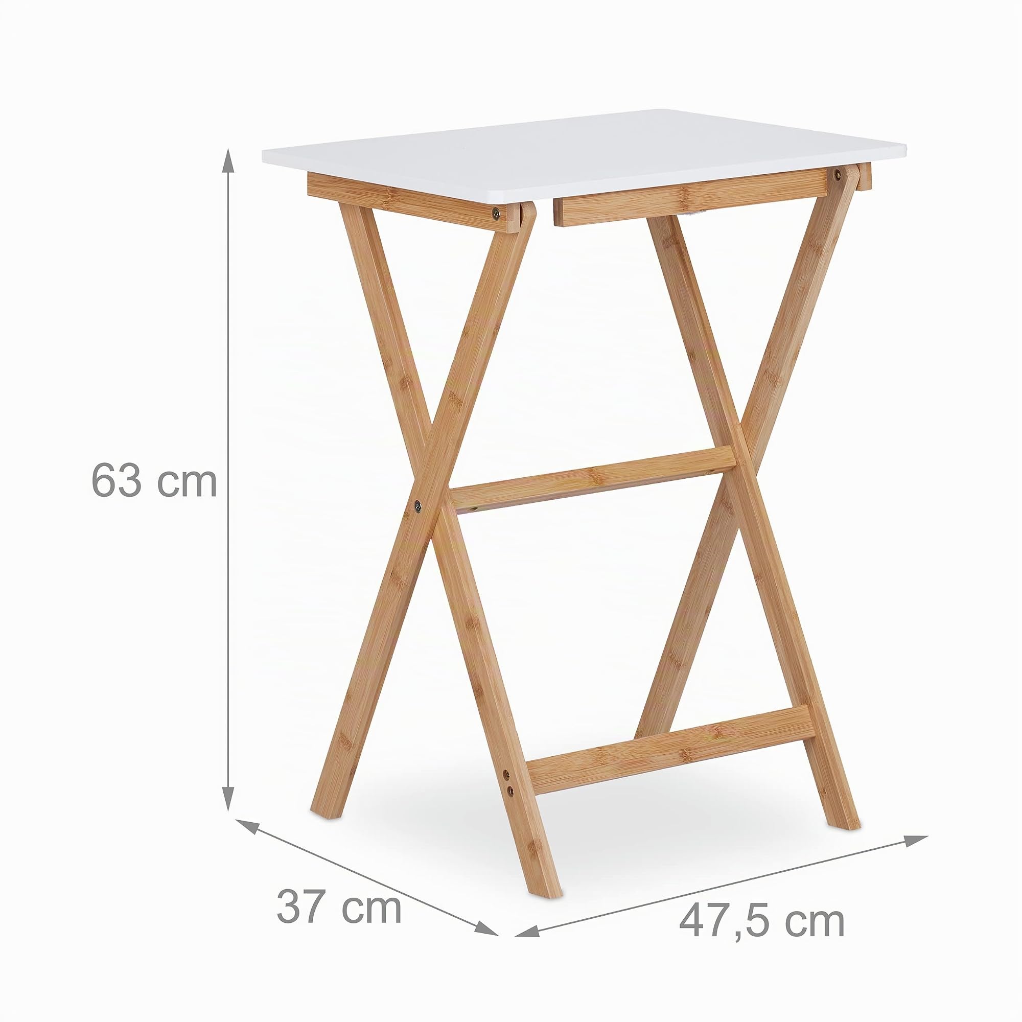 Relaxdays Table Pliante, Bambou, HxLxP : 63 x 47,5 x 37 cm, Peu encombrante, Solide, guéridon de Balcon, Blanc-Nature