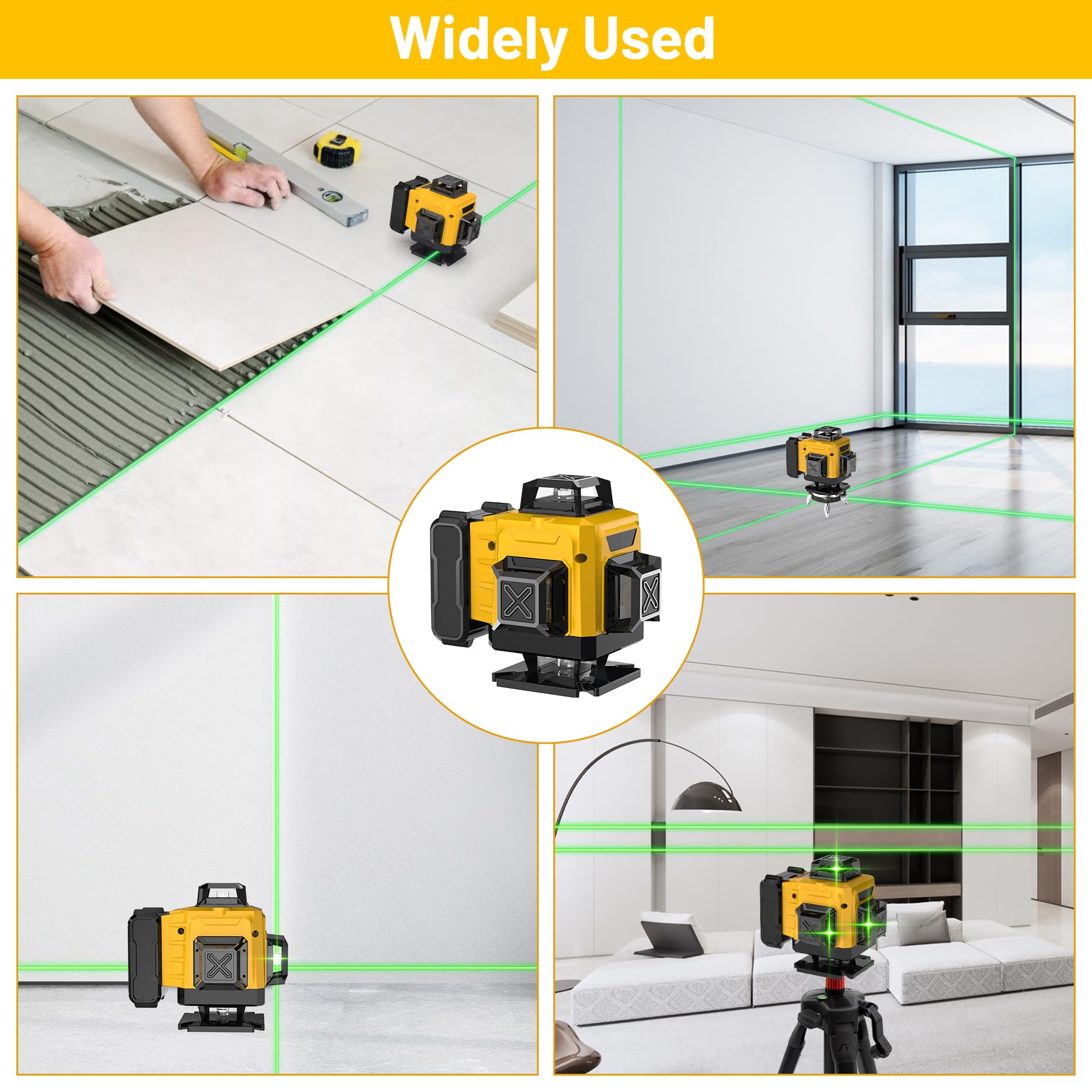 Niveau Laser Chantier Autonivelant 4 x 360°, 4D 16 Lignes Lazer Niveaux avec 4800mAh Batterie, Mode Impulsion ExtéRieur, Télécommande, IP54 Étanche et Anti-Poussière