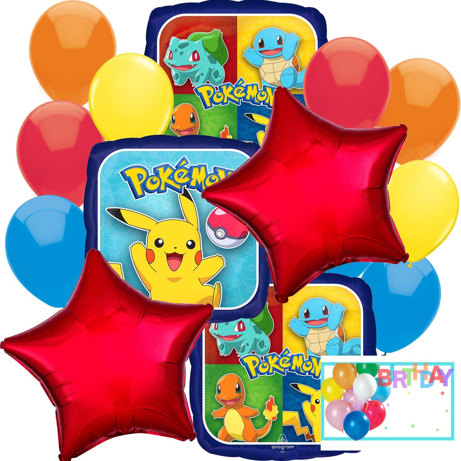 Anagram Birthday Mylar Foil Multicolor Balloon Set (14 Pcs) Premium Quality & Eye-catching Design Perfect for Pikachu Kids Parties & Entertainment