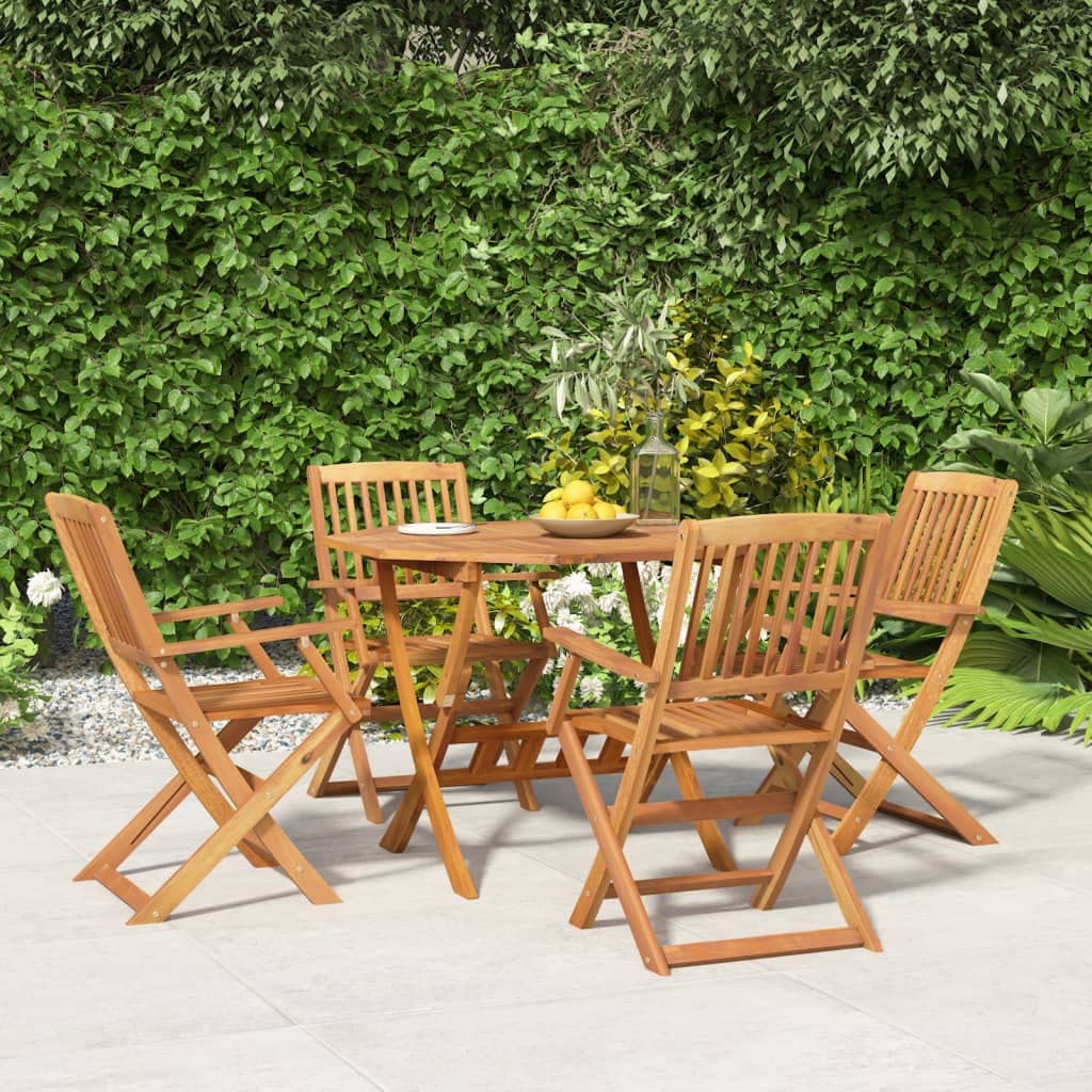 IKAYAA Mesa y 4 Sillas Plegables Madera Acacia Comedor Jardin Juego de Comedor Patio Terraza Balcón Set 5 Piezas Mesa de Jardín con 4 Sillas