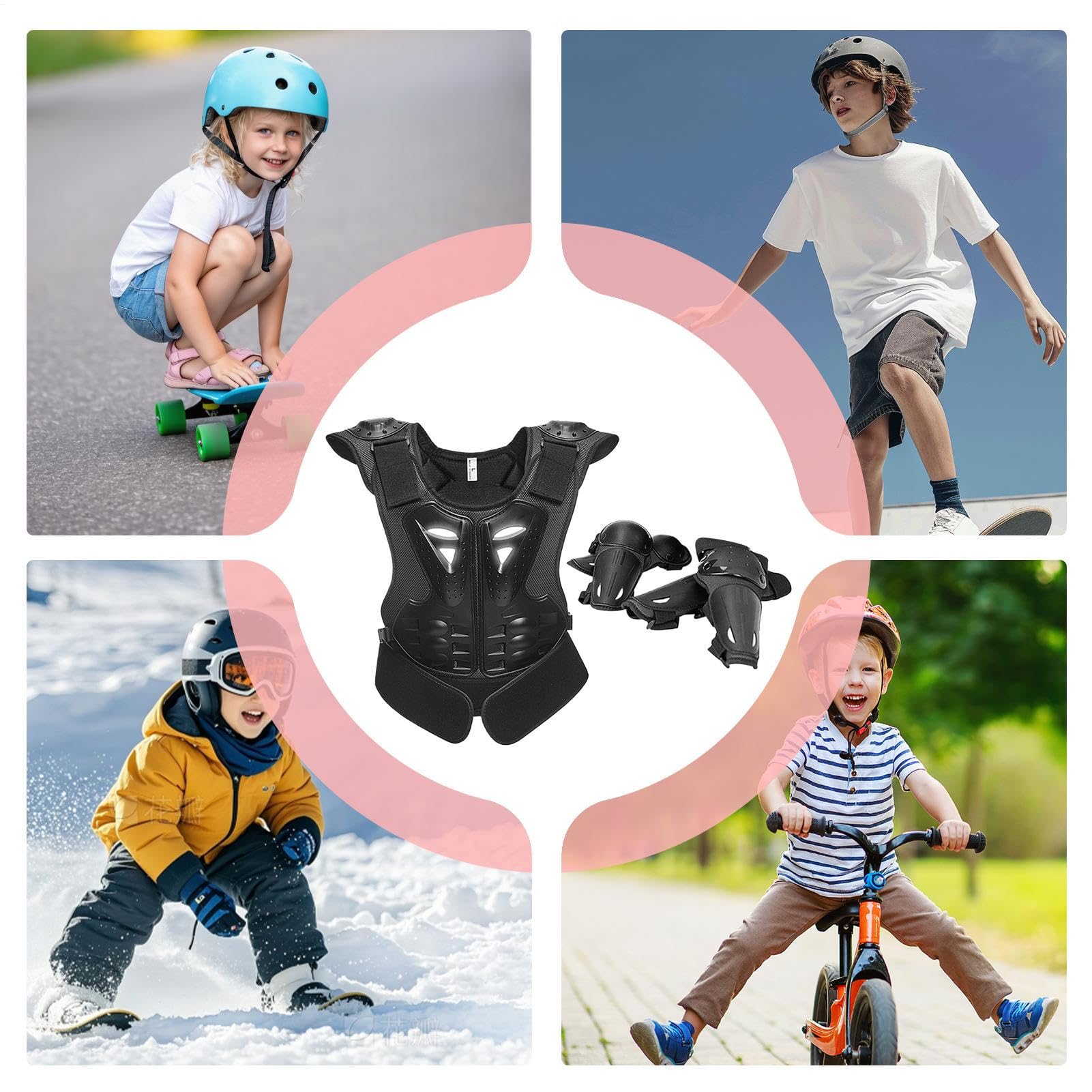 Equipamiento de motocicleta para niños, protector de pecho con coderas y rodilleras, equipo de protección para moto, para esquí, skate, bicicleta y actividades al aire libre
