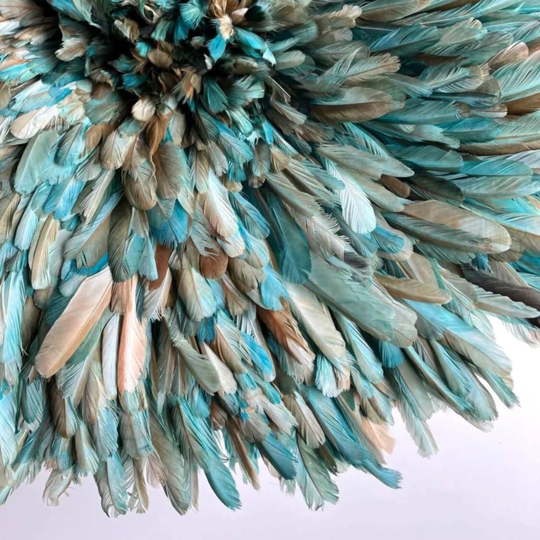 Karioska Turquoise Bamileke Wall Decor [4 Sizes] – Authentic African Juju Headdress, Handcrafted, Ethical Art for Home (26inch-65cm)