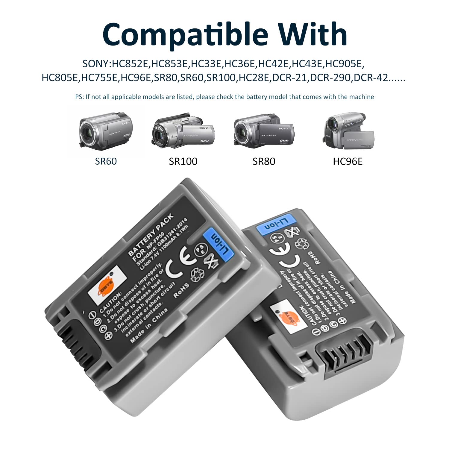 DSTE 2PCS NP-FP50 Batería Cargador Compatible para Sony NP-FP30, NP-FP60, NP-FP70, NP-FP71, DCR-DVD203, DCR-DVD203E, DCR-DVD205E, DCR-DVD304E, DCR-DVD305, DCR-DVD403