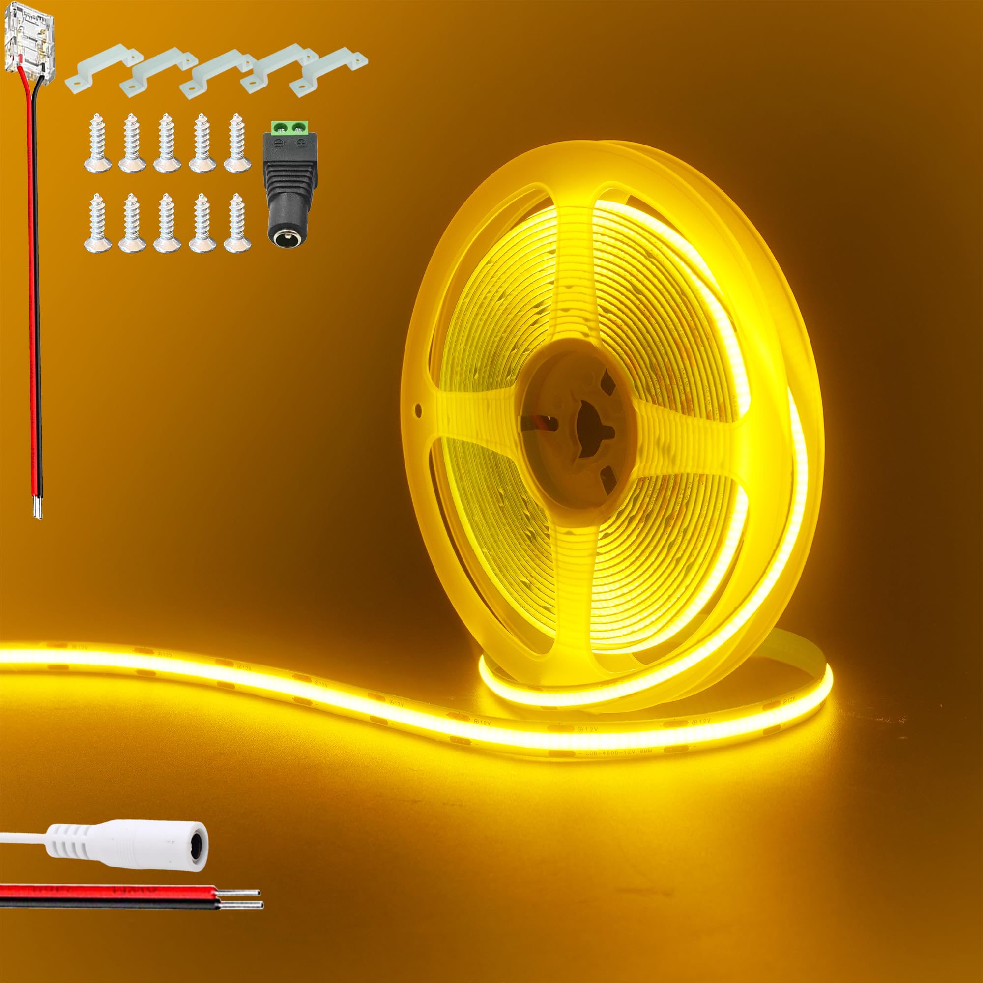 Clearhill Women's Orange 12V Cob 480Led Strip Lights,16.4Ft/5M(No Power Supply), 2400Led,With 5521Dc Connectors,8Mm Width,Ip20,For Diy Home Indoor Decoration