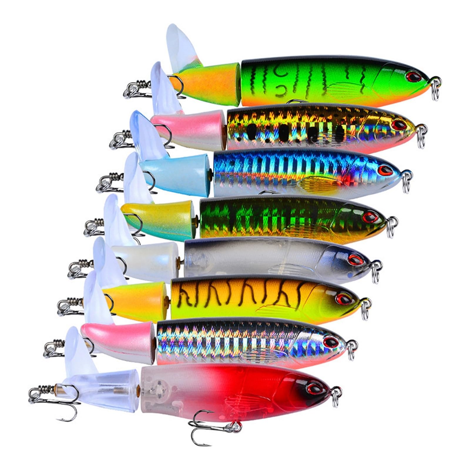 8 Pièces Ensemble 11 Cm/14.5 Cm Topwater Leurre De Pêche Popper Appât Dur Doux Rotatif Queue Matériel De Pêche Kit D'appâts De Pêche (Color : 8 Bait Mix, Size : 35G - 145mm)
