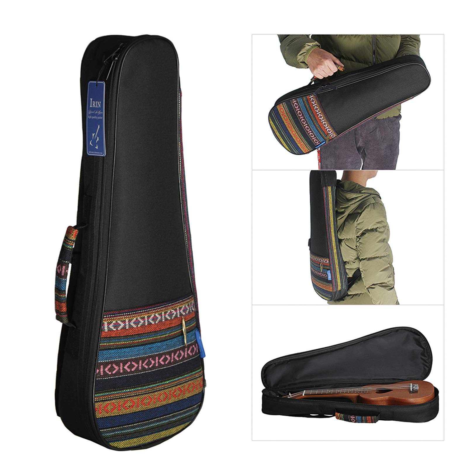 Btuty Ukulelentasche, 53,3 cm, Sopran-Ukulelen-Rucksack, ethnischer Stil, strapazierfähige Baumwolle, dicke Polsterung mit verstellbarem Schultergurt