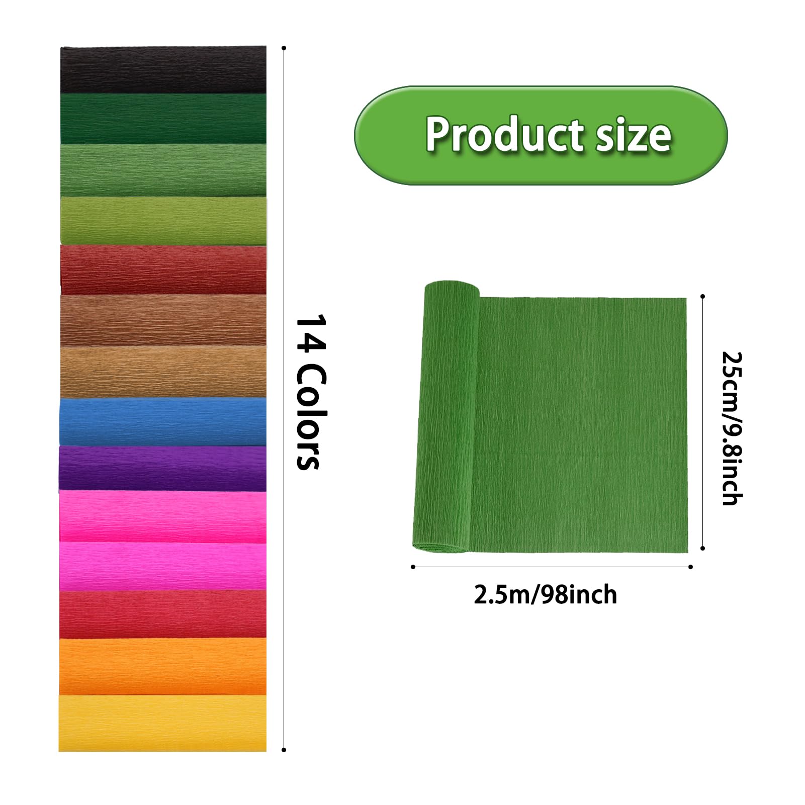 14 Farben Krepppapier 25x250cm krepppapier Bunt Zum Bunt Bänder Crepe Paper Schultüten-Ummantelung und Dekorative Party Streamer Blume DIY Kits für Weihnachten, Papierhandwerk -Leuchtend sortiert