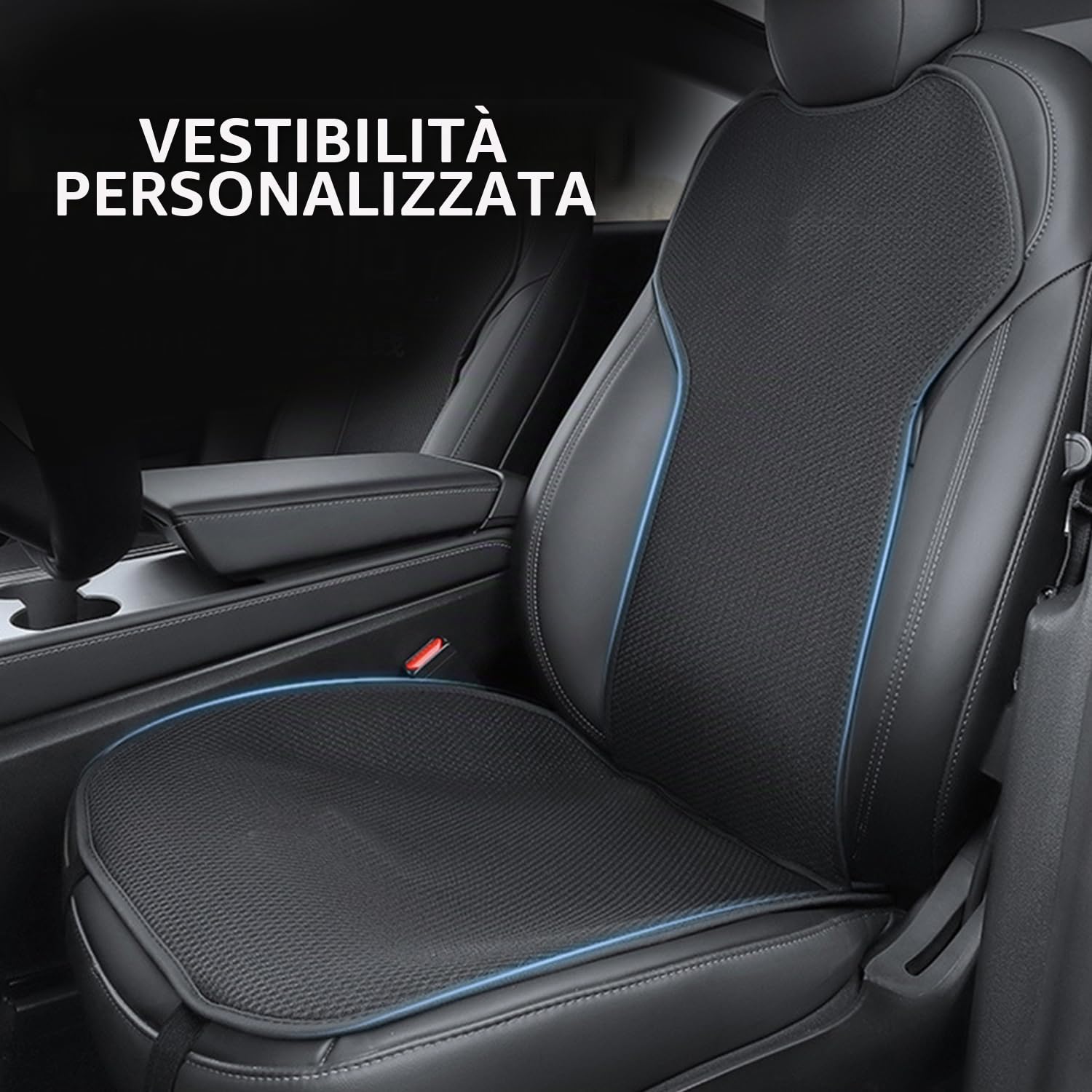 TOPABYTE Set Personalizzato Coprisedili Auto per Tesla Model Y Model 3 Model S Model X 2017-2026, Conducente e Passeggero Auto Cuscino, Seta Ghiaccio Traspirante e Antiscivolo (Senza LOGO)