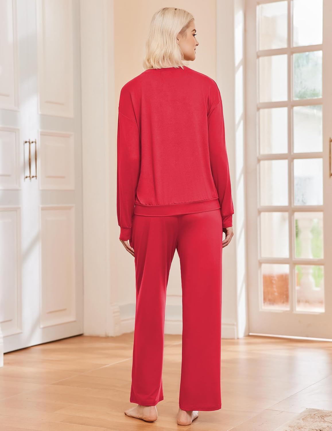 Ekouaer Pajama Sets for Women 2 Piece Lounge Sets Long Sleeve Sleepwear Top and Pants Cozy Pjs Loungewear with Pockets S-XXL - Image 2