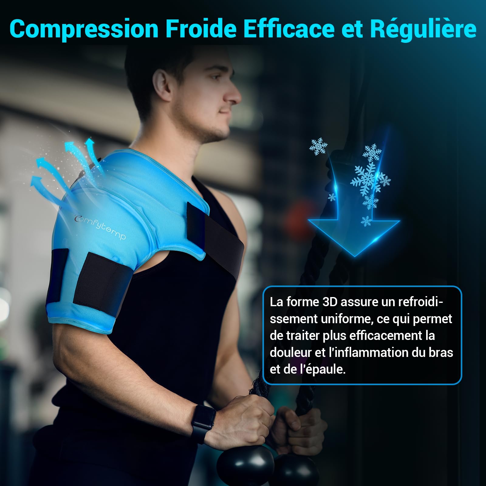 Comfytemp Poche de Glace pour Épaule, 3D Sac Réutilisable, Thérapie Chaud/Froid, Soulagement Douleur Épaule, Tendinite, Adapte Épaules Gauche Droite