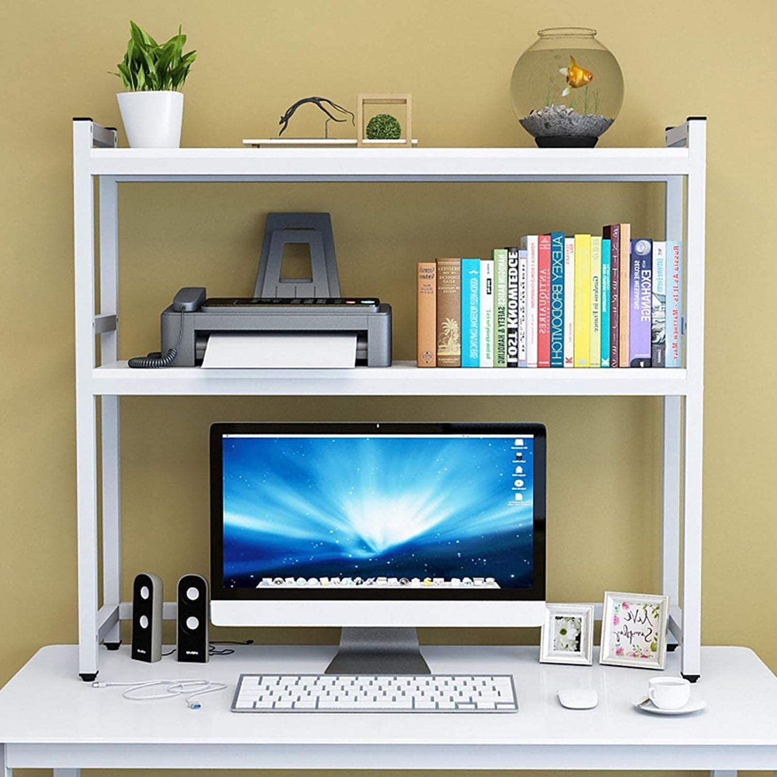 ASerZenith Desktop Bookshelf Bookshelf For Computer Desk - 2-Tier Desk Organizer Storage Shelf, Adjustable Countertop Bookcase,